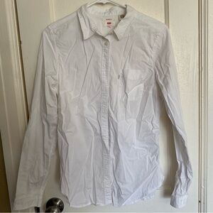 Levi’s White Women’s Button-Down Shirt - Classic Long Sleeve. Slight stain. L